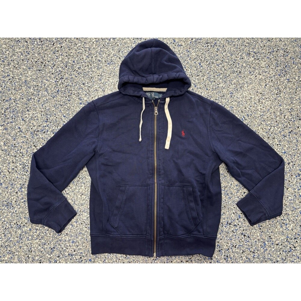 Polo Ralph Lauren Navy Blue Fleece Full Zip Hoodie Size Large